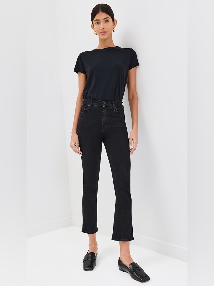 Mother The Insider Crop Not Guilty Black Raw Hem Jeans Size 25 High Rise Cropped
